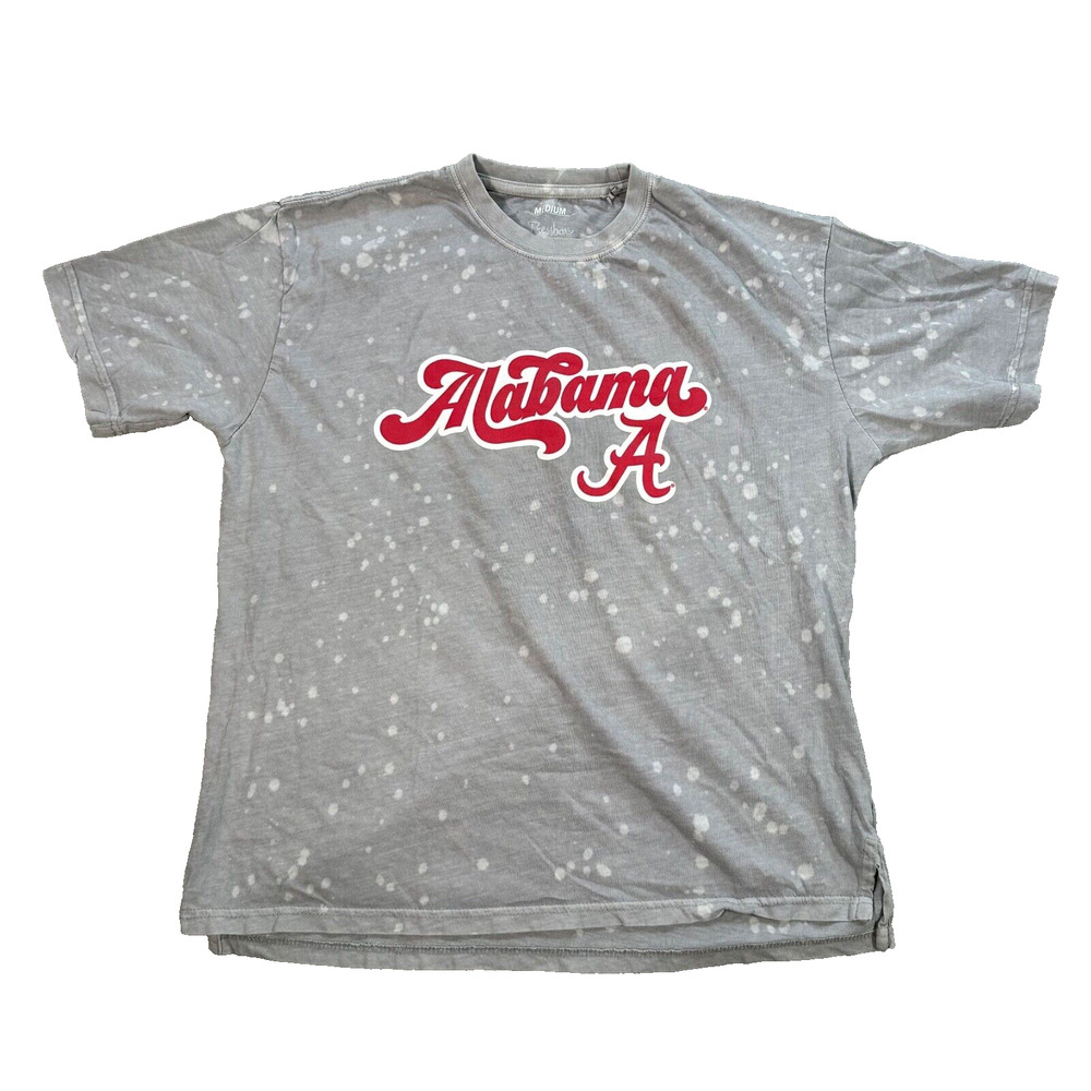 Alabama Crimson Tide Tee Shirt Women's Medium Gray Bleach Dye Short Sleeve
